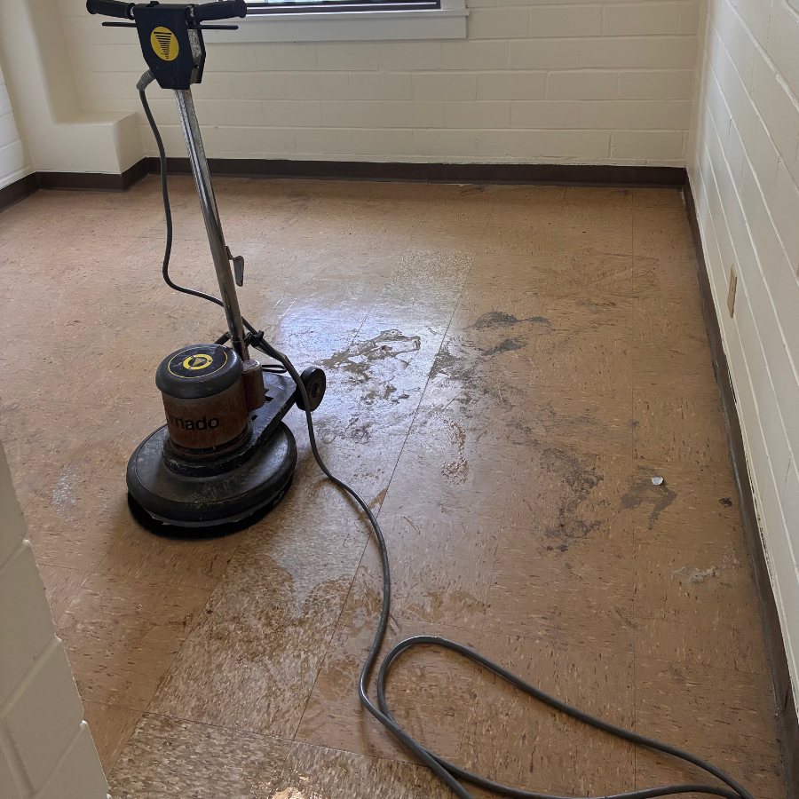 Small room floor before restoration